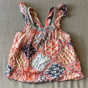 Peek Girls Orange Floral Paisley Boho Tank Blouse Size S (6-7)